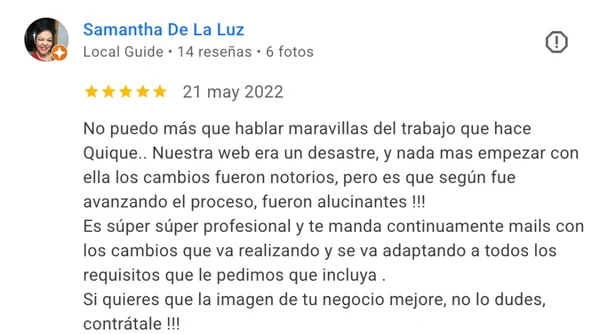 Testimonio de cliente del proyecto web Giosam Foodart