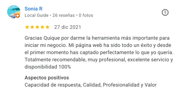 Testimonio de cliente del proyecto web SRG inmobiliaria