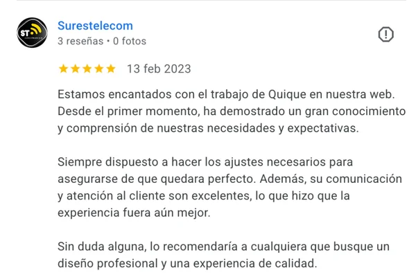Testimonio de cliente del proyecto web Surestelecom