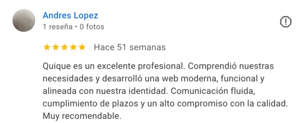 Testimonio de cliente del proyecto web Utsir Proyectos