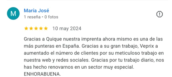 Testimonio de cliente del proyecto web Veprix
